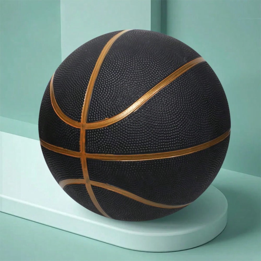 Size 3/5/7 Rubber Basketball, Black with Gold Lines, 1 Pack