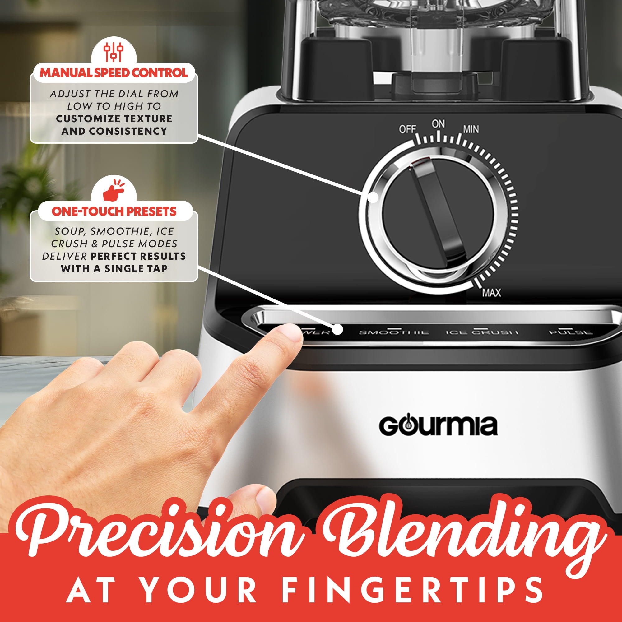 Gourmia Commercial Blender with 2L BPA-Free Jar, 4 Presets, Tamper Included