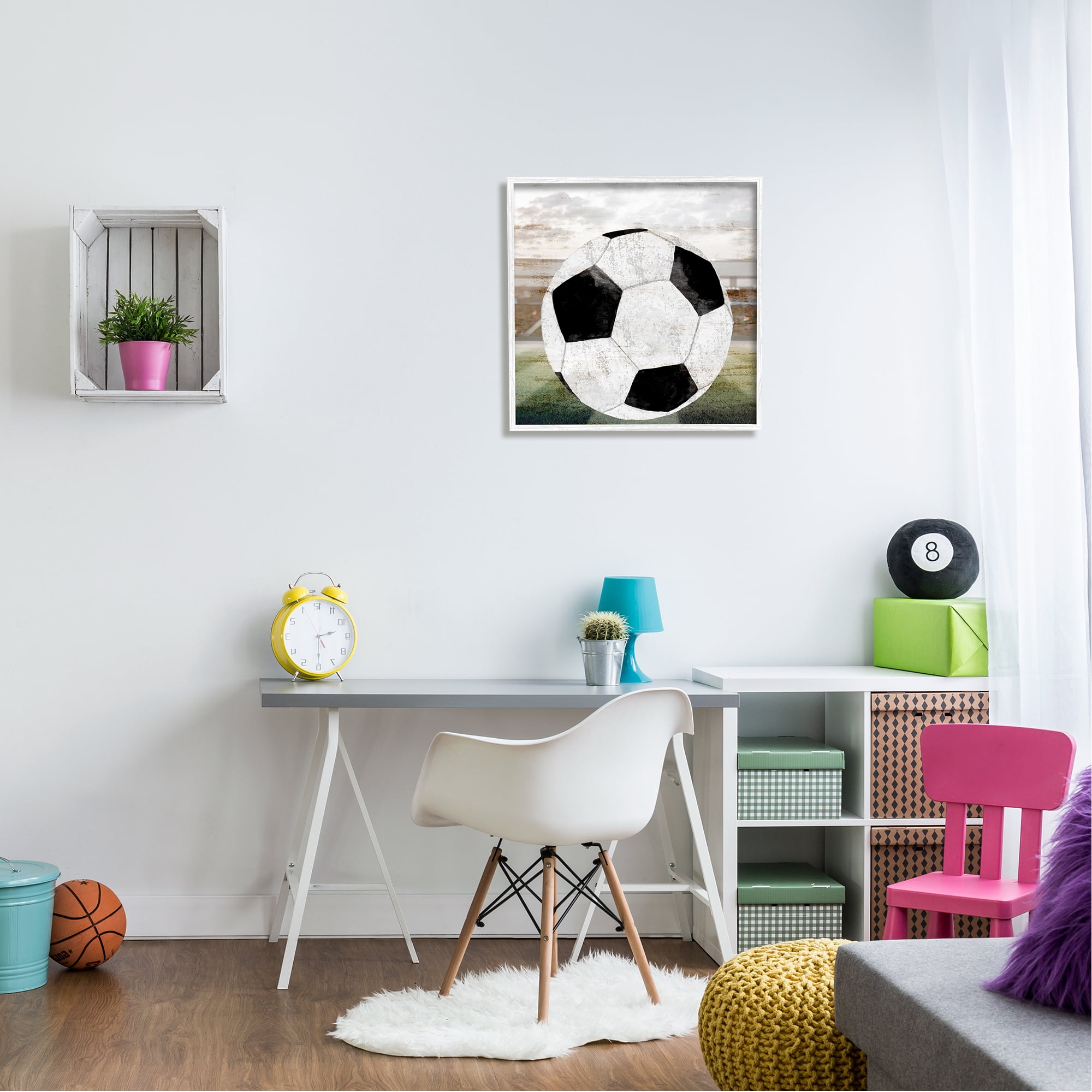 Stupell Industries Rustic Soccer Ball Field Abstract Painting White Framed Art Print Wall Art, 24 x 24