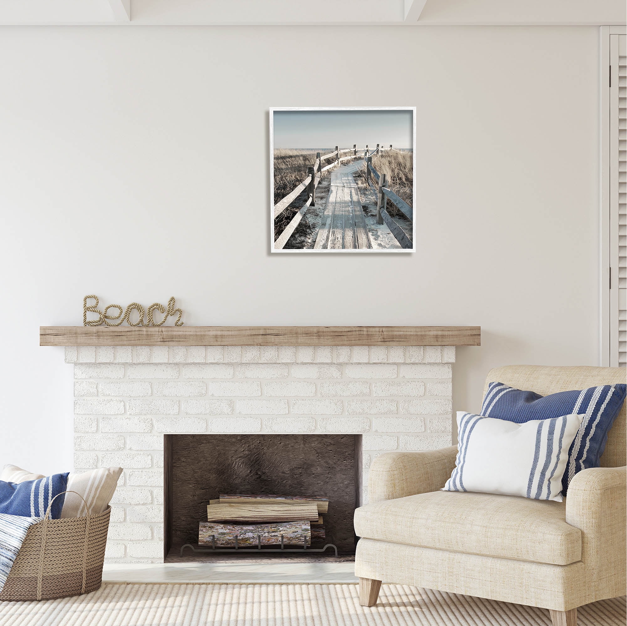Stupell Industries Seaside Boardwalk Coastal Beach Coastal Photography White Framed Art Print Wall Art