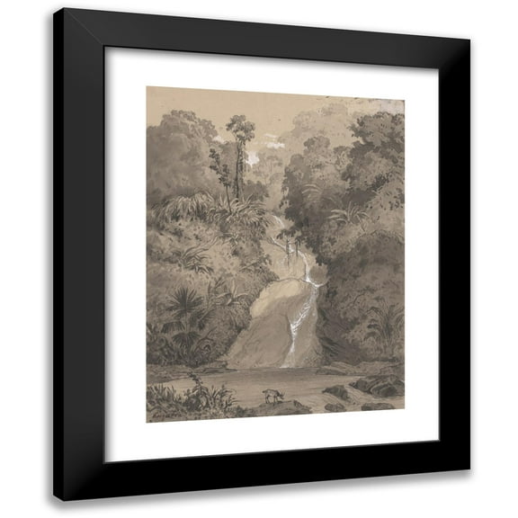 Michel Jean Cazabon 12x14 Black Modern Framed Museum Art Print Titled - St. Ann's Waterfall