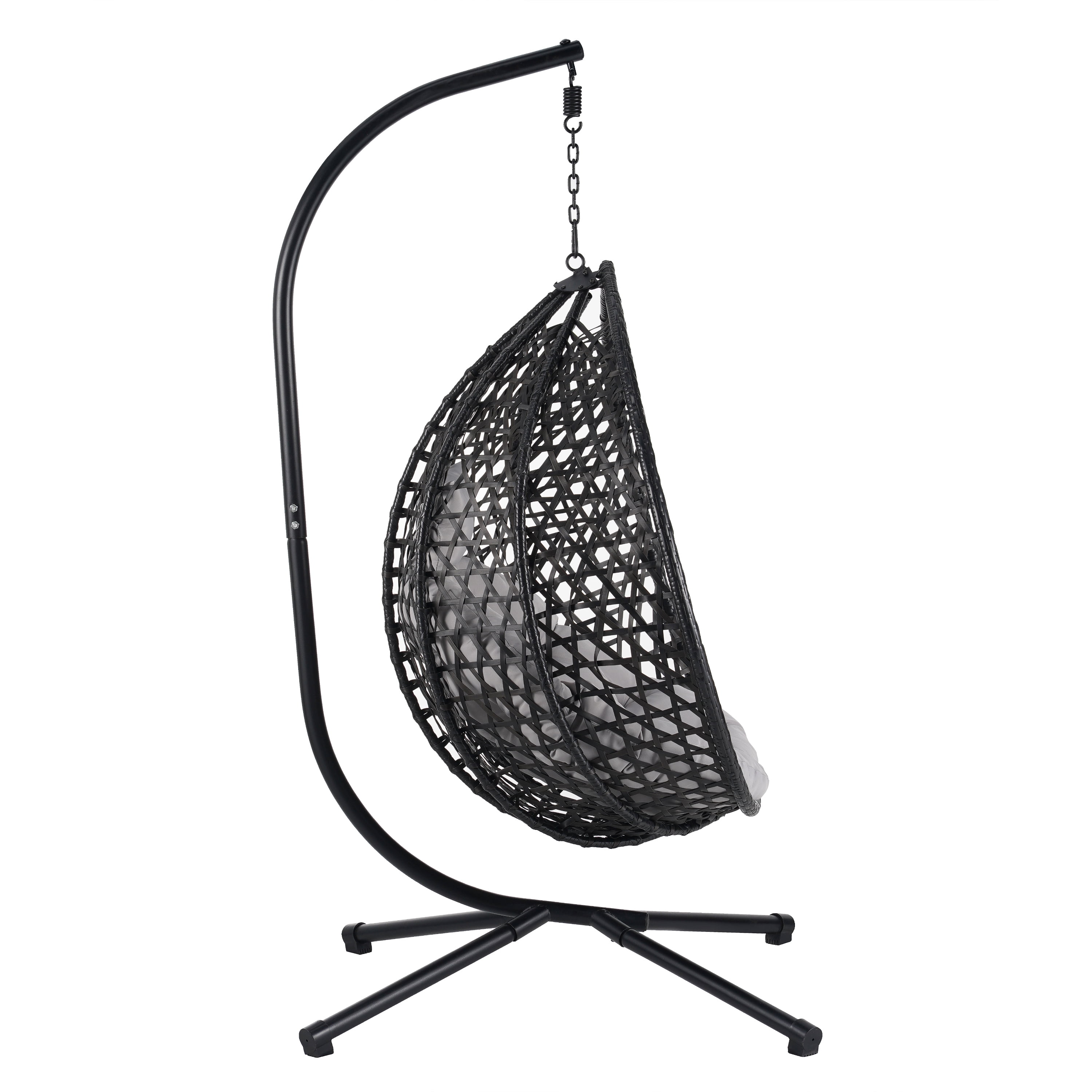 Woven Hanging Egg Chair With Stand, Sturdy Outdoor Swing Chair for Balcony Bedroom, Dark Brown