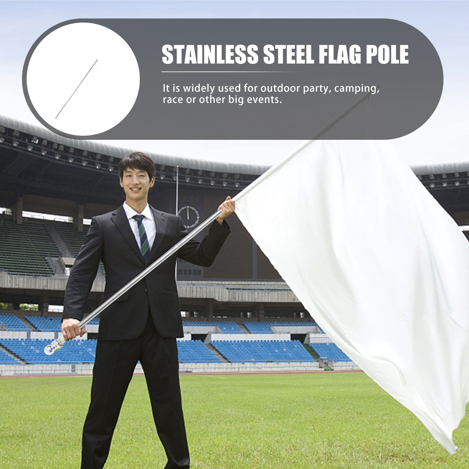 FRCOLOR 1 Set of Stainless Steel Flag Pole Kit Detachable Flagpole for Porch Yard