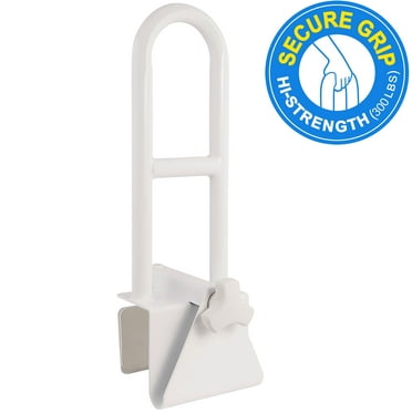 Vaunn Adjustable Bathtub Safety Rail, Clamp Mount Shower Grab Bar Handle, Stainless Steel, White