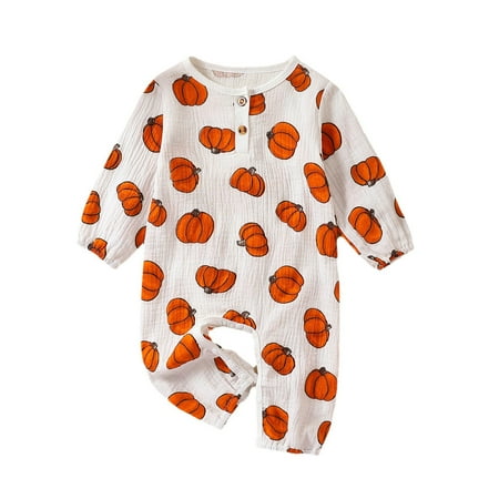

LLDYYDS Halloween Costumes for Kids 2024 Boys Girls Long Sleeve Pumpkin Prints Romper Jumpsuit Clothes Holiday Outfits