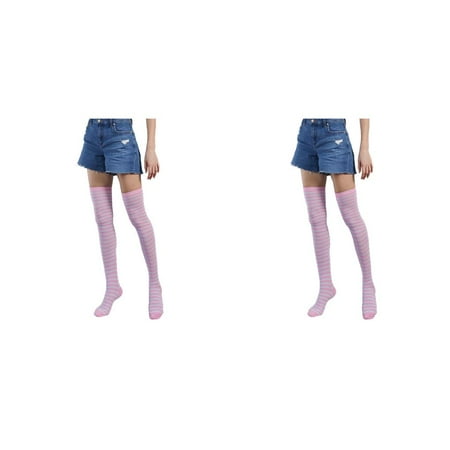 

Tmosphere Pack of 2 Striped Plus Size Thigh High Socks Elasticity Breathability Comfortable Warm Fad Appearance Non for Slip Stockings pink white 2PCS