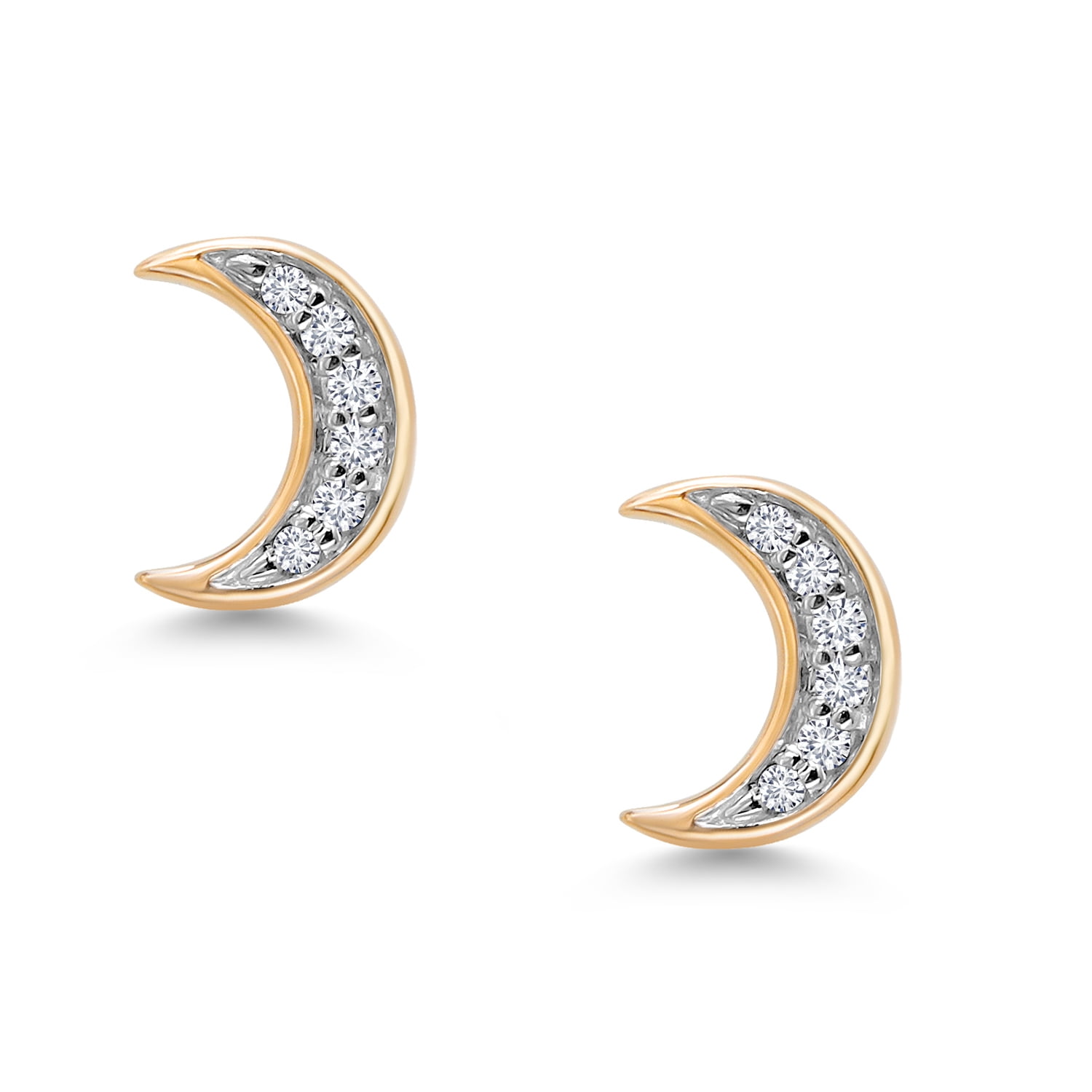 Gem Stone King 10K Yellow Gold White Lab Grown Diamond Crescent Half Moon Stud Earrings | Gold Earrings for Women Men