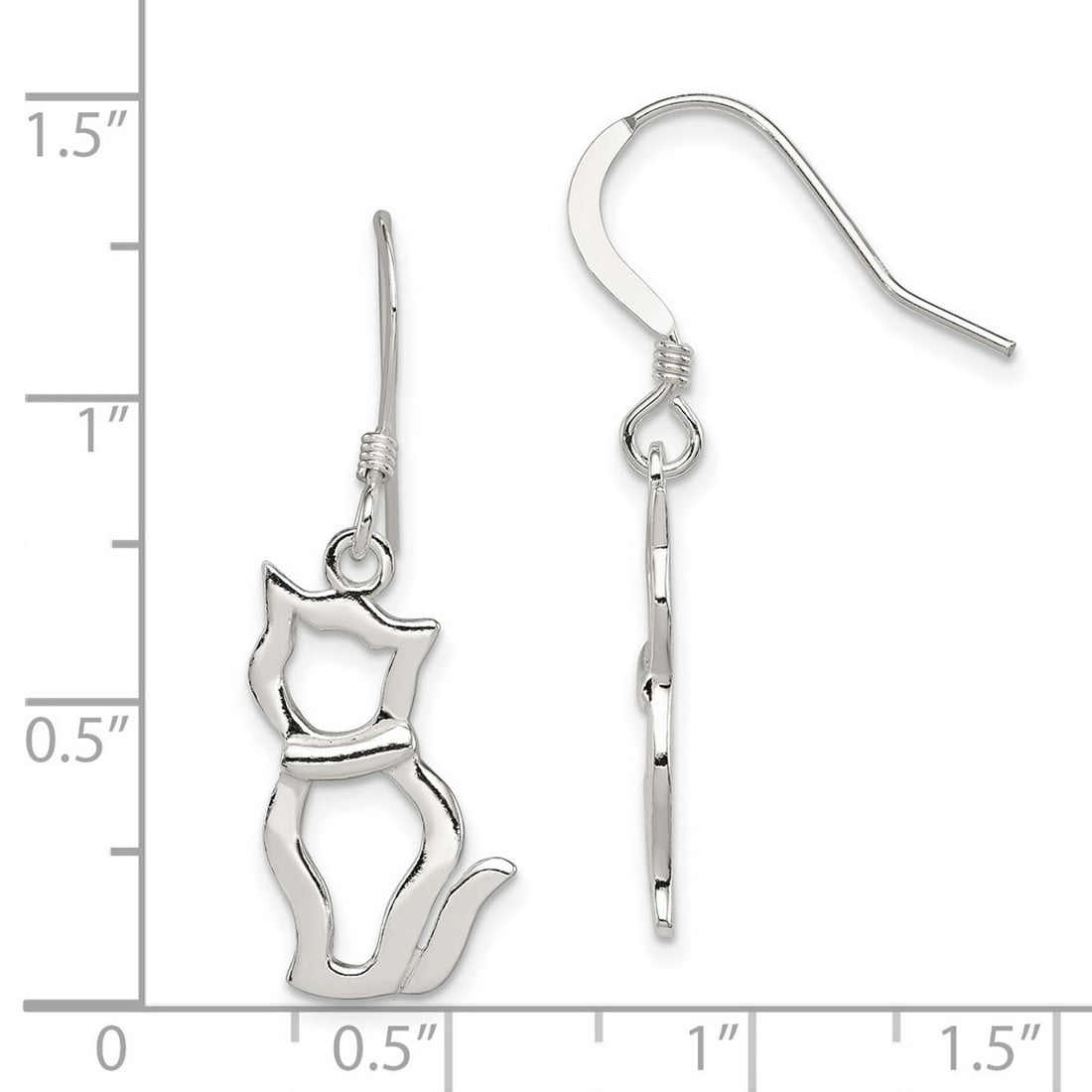 925 Sterling Silver Polished Cat Shepherd Hook Earrings 35x17mm Wide Dangle Earring for Women