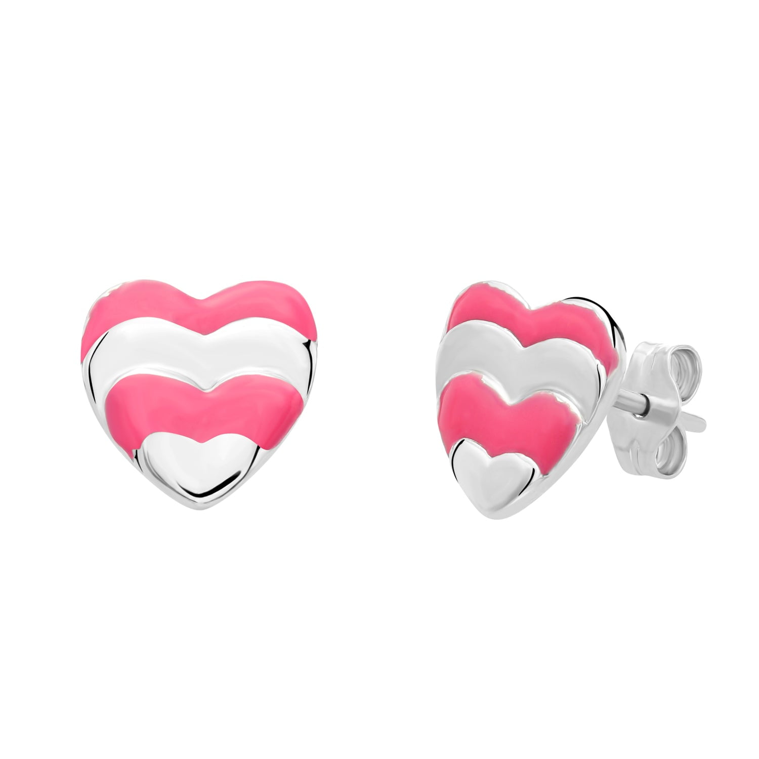 Tilo Jewelry .925 Sterling Silver Pink Heart Enamel Stud Earrings with Secure Butterfly Push-Backs for Women & Unisex