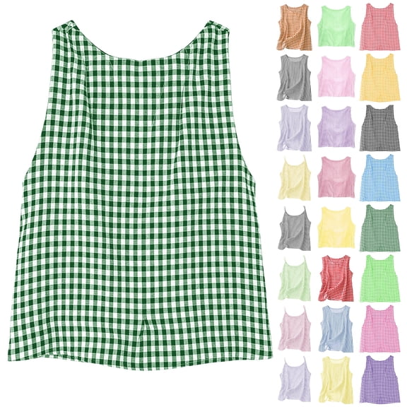 Auralook Tank Tops for Women Cute Summer Plaid Sleeveless Shirts Linen Clothes Summer Women's Top Shirt