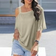 thumbnail image 2 of Wyobmus Summer Tops for Women Spring Short Sleeve Off Shoulder Tee Shirts Loose Fitted Fashion T-Shirts Casual Trendy Clothes 2025 Beige, 2 of 5