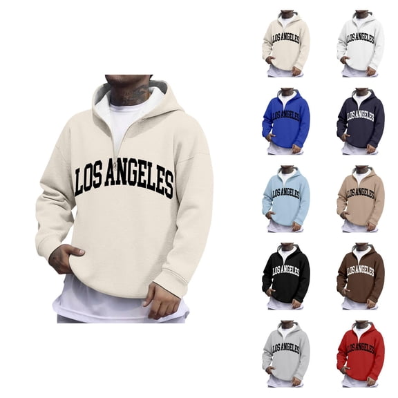 Los Angeles Quarter Zip Pullover Men Long Sleeve Graphic Hooded Sweatshirt Mens Hoodie Fashion Streetwear