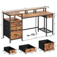 thumbnail image 3 of Satifur Computer Desk with 4 Drawers, 60 Inch Reversible Desk with Led Lights & Power Outlet, Home Office Desk with File Drawer & Monitor Stand, Rustic Brown, 3 of 9