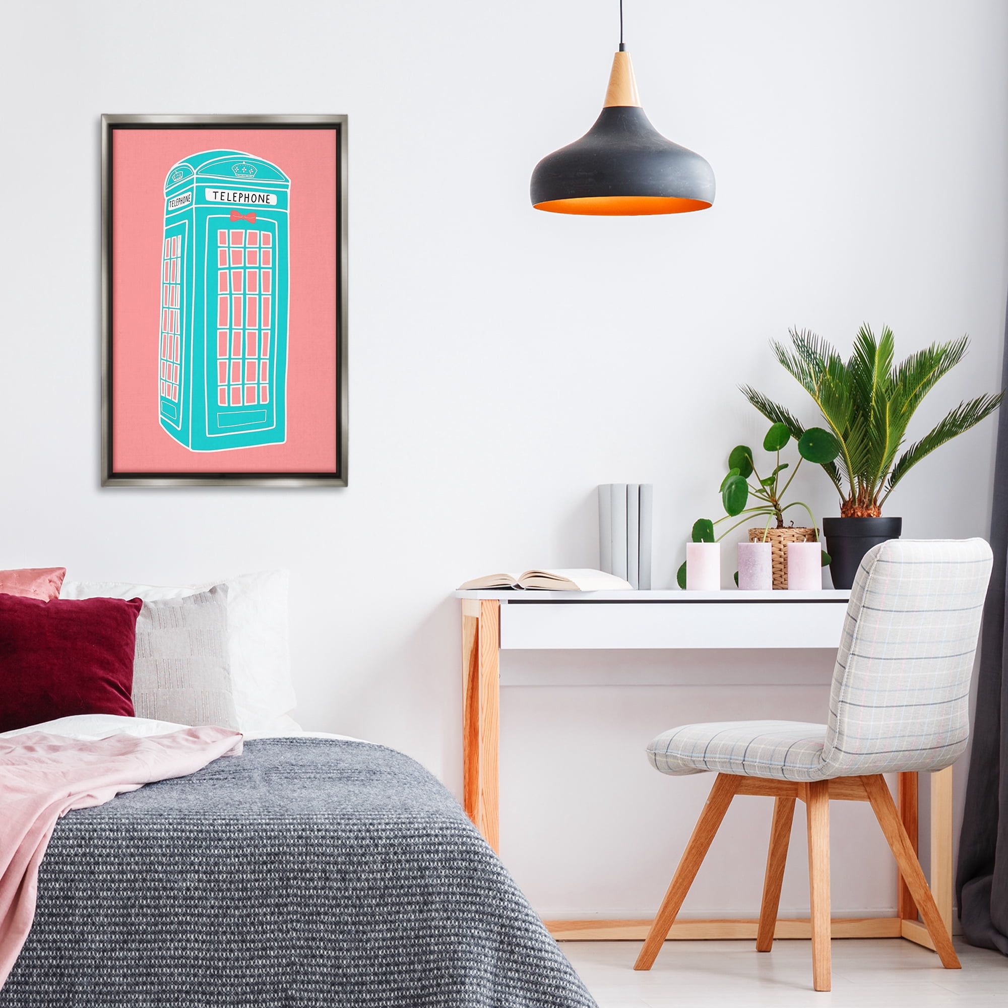 Stupell Industries Pastel Telephone Booth Abstract Painting Gray Floater Framed Canvas Art Print Wall Art, 21 x 31