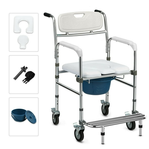 Gymax Aluminum Medical Transport Commode Wheelchair Shower Chair w