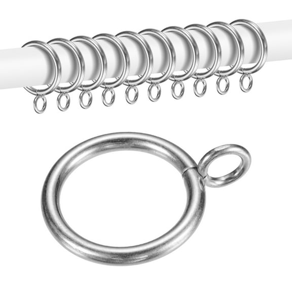 Uxcell 10-Pack Curtain Ring with Eyelet 1 Inch ID Fits Up to 3/4 Inch Curtain Rod Silver Metal Drapery Rings