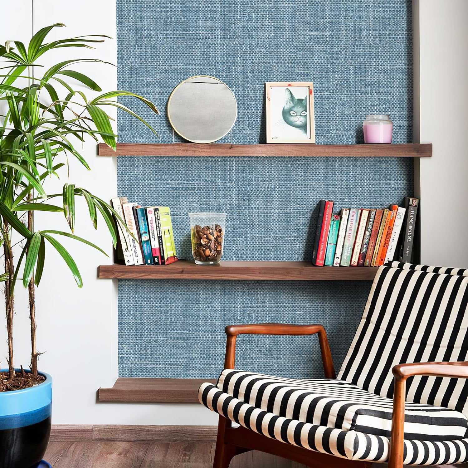 AsdQ Wallpaper Peel and Stick 118-in x 17.3-in Textured Wallpaper Faux Grasscloth Self-Adhesive Linen Removable Wallpaper Cabinets Counter Top Liners