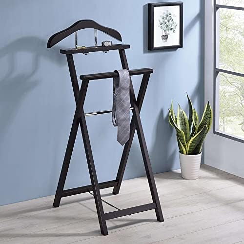FurnitureOliver Foldable Wood Suit Valet Rack Stand Organizer, Walnut
