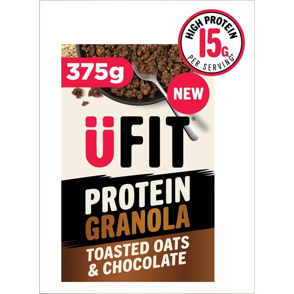UFIT Protein Granola Toasted Oats & Chocolate Cereal 375g, Imported from Britain