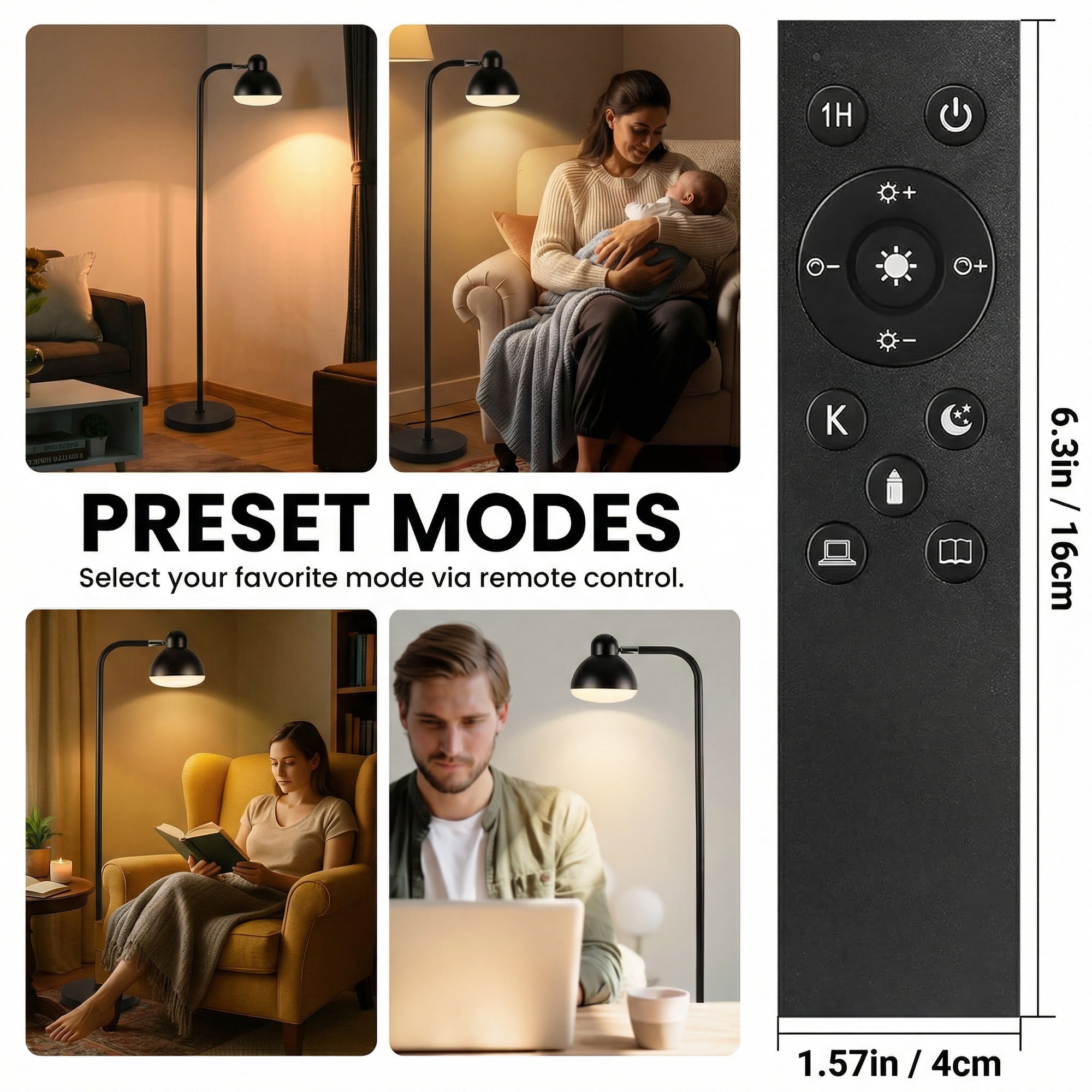DAYBETTER Floor Lamp for Living Room, Standing Lamp with Remote Control, 1H Timer & Stepless Dimmable Reading Lights for Corner, Living Room, Bedroom, Reading, Office
