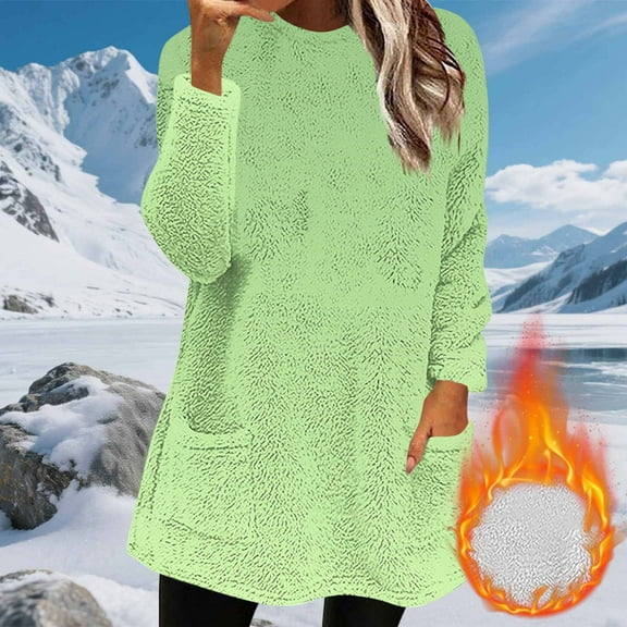BSDJILFG Fall Jackets for Women Crewneck Sweaters with Pockets Warm Fuzzy Pullover Tops for Cold Winter