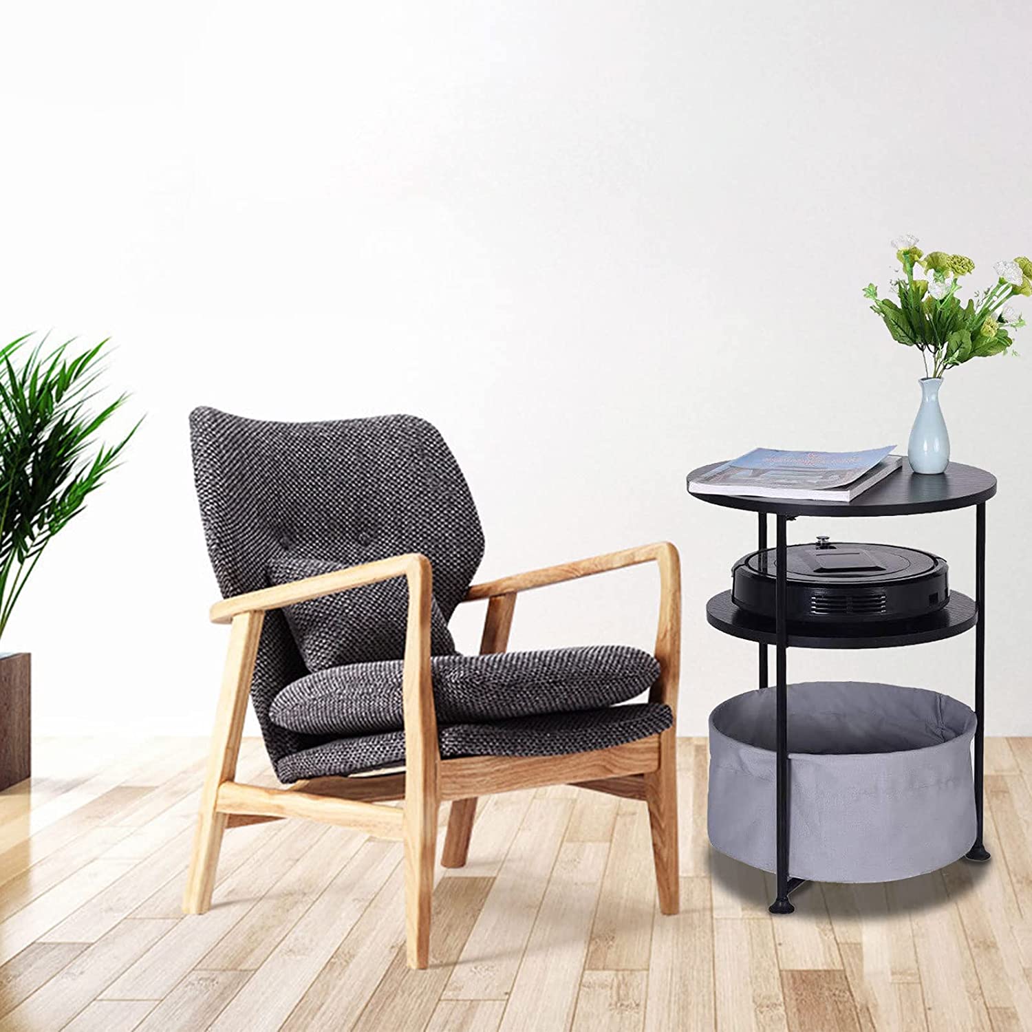 Buy MONIPA Small Round Sofa Side End Table with Storage Basket MDF Board + TC Fabric Storage