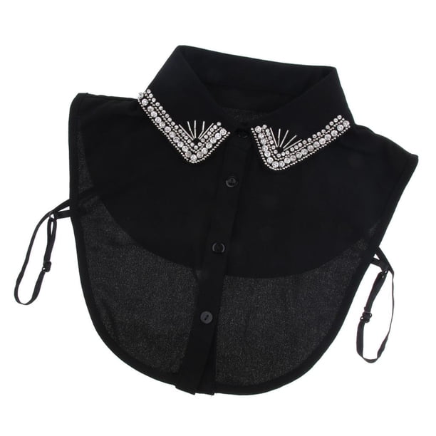 Cuello de blusa con perlas / pedrería, de cuello de blusa Desmontable Diseño negro 8 Hugo Cuello falso para mujer