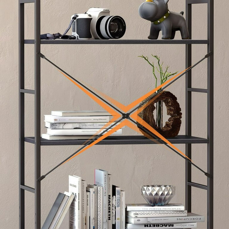 Ladder Bookshelf, 5 Tier Shelf Storage Organizer, Modern Book Shelf with  Metal Frame for Bedroom, Living Room and Home Office, Black