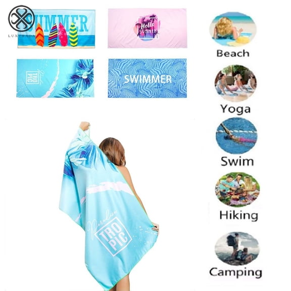 Luxtrada Sand Free Proof Beach Towel - Microfiber Pool Towels - Beach Accessories - Travel Compact Absorbent Bath Towel 160cm x 80cm (Green Leaf)