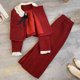 thumbnail image 2 of Conjunto de dos piezas de falda de encaje rojo para mujer, abrigo de cuello de doble capa + Falda larga de línea a, vestido de invierno y otoño, 2 of 5