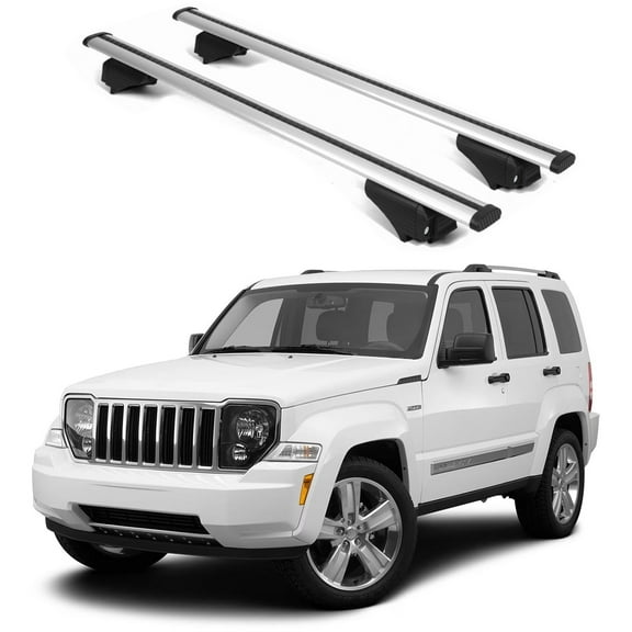 ERKUL Roof Rack Cross Bars for Jeep Liberty 2008-2012 | Aluminum Crossbars with Anti Theft Lock for Rooftop | Compatible with Raised Rails - Silver