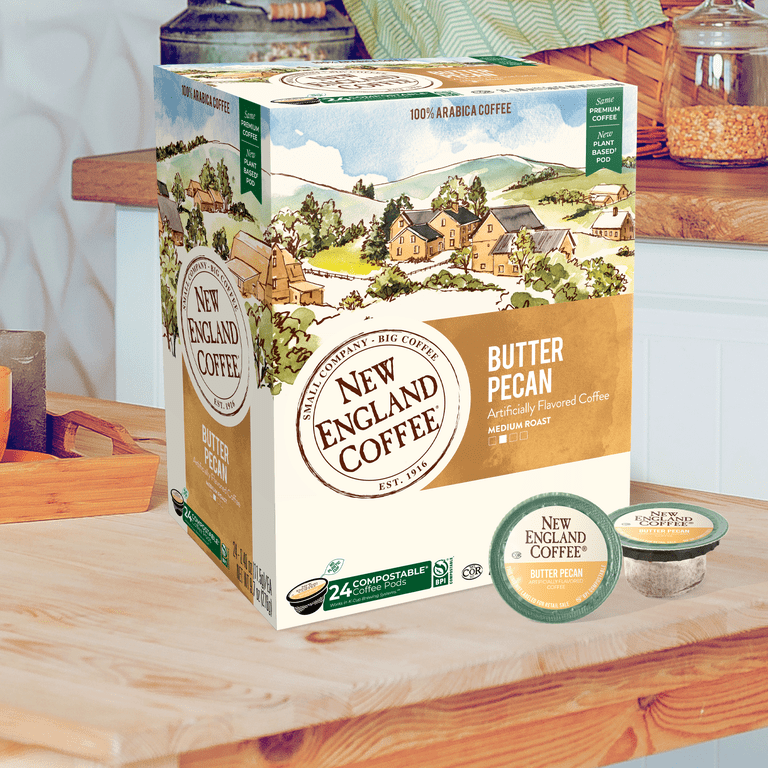 New England Coffee Butter Pecan Blend Medium Roast, Single Serve Pods, 24  Count