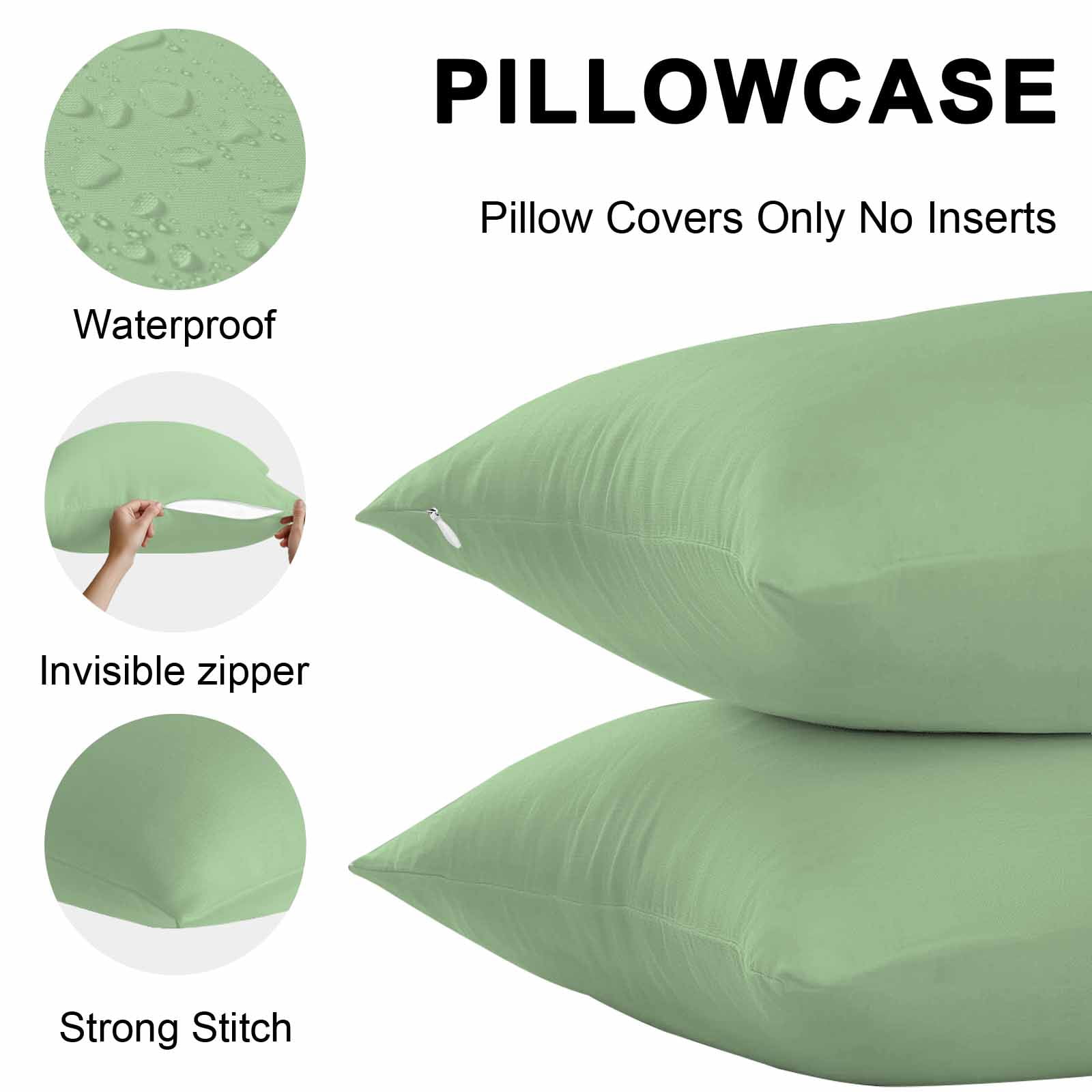 Light Green Throw Pillow Covers 20x20 Inch Set of 2, Farmhouse Solid Green Color Modern Art Waterproof Outdoor Pillow Covers, Decorative Cushion Pillowcases for Couch, Sofa, Bed, Garden, Patio