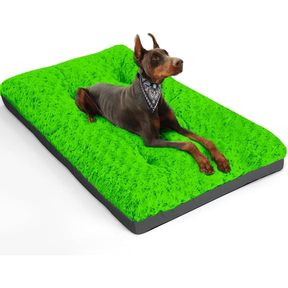 Deluxe Washable XXL Dog Bed Dog Crate Mat 48 inch Comfy Fluffy Kennel Pad Anti-Slip for Dogs Up to 110 lbs, 48" x 30", Green