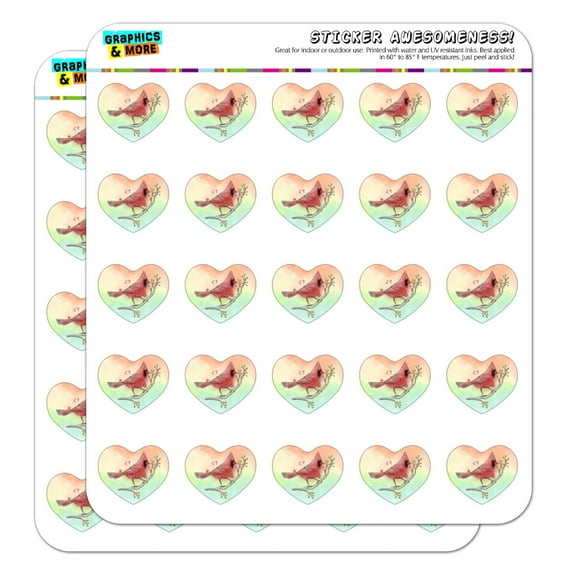 Northern Cardinal Watercolor Northeastern Bird Heart Shaped Planner Calendar Scrapbook Craft Stickers