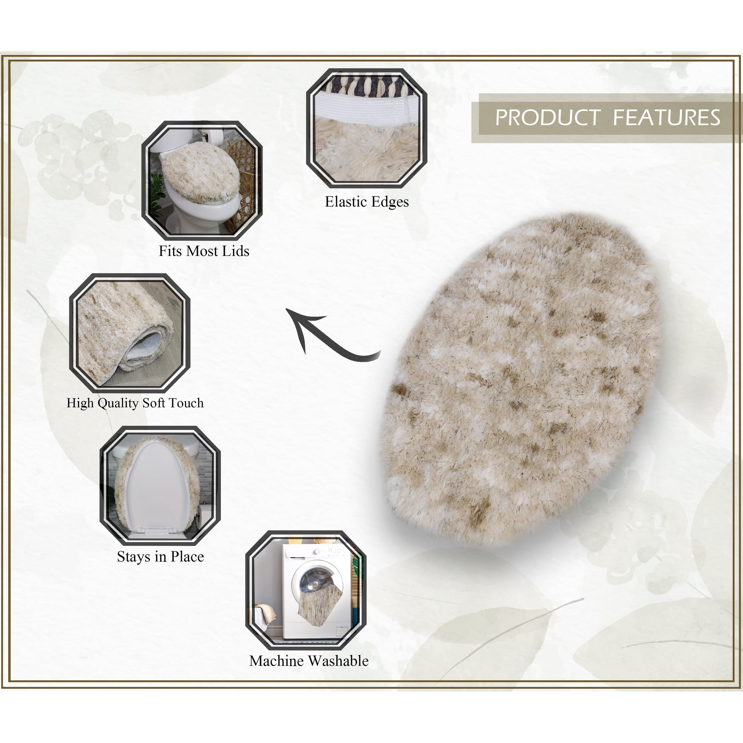 Essential 2-Piece Bathroom Contour and Toilet Lid Cover Set, Plush Microfiber Contour Rug and Non-Slip Toilet Lid Cover, Ultra Absorbent, Quick-Dry, Machine Washable, Ivory