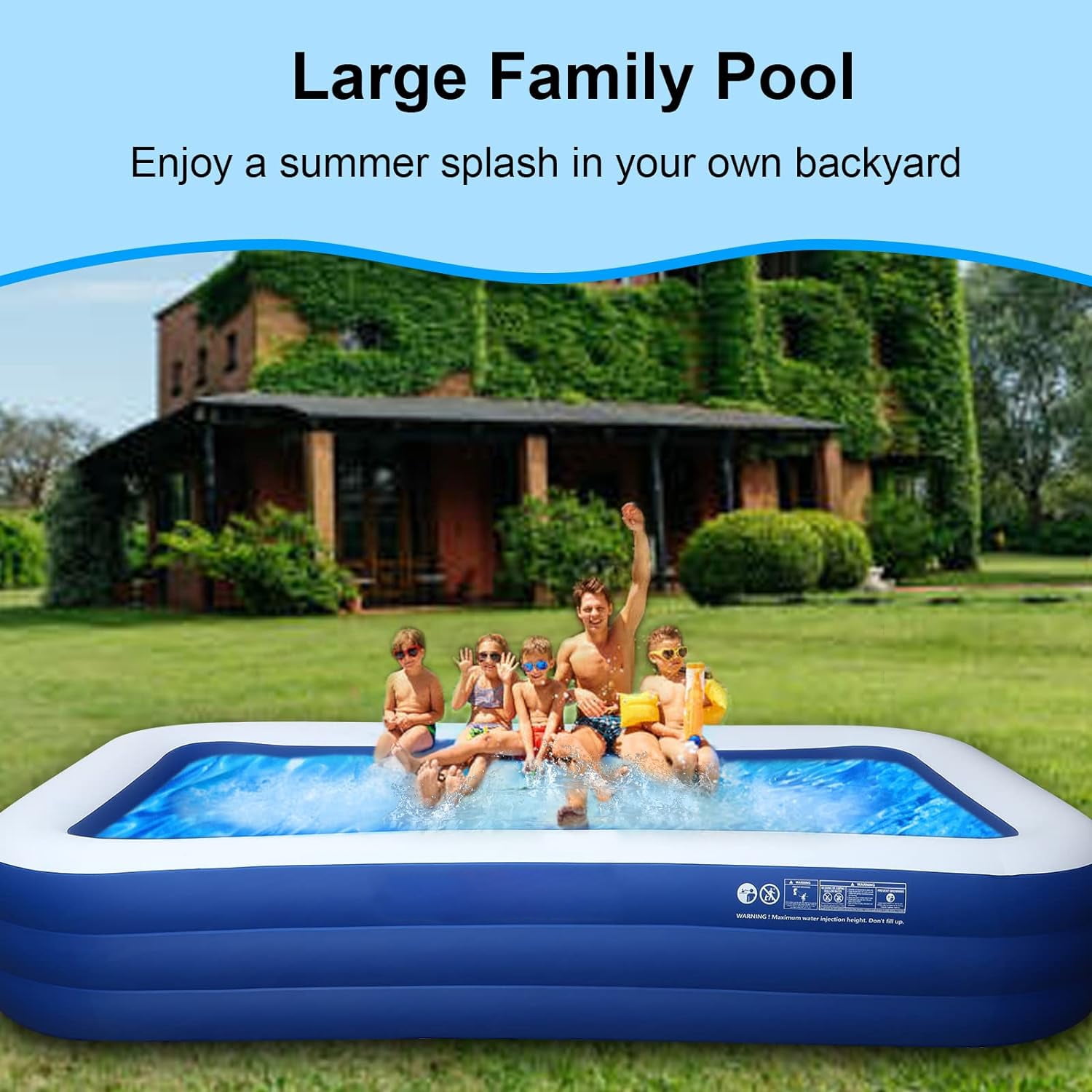 KABUQI Kiddie Pool Rectangle 6.29” 22” Swimming Pools