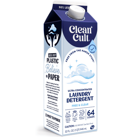 Cleancult Laundry Detergent Refill, Nature-Inspired Ingredients, Unscented, 32 oz