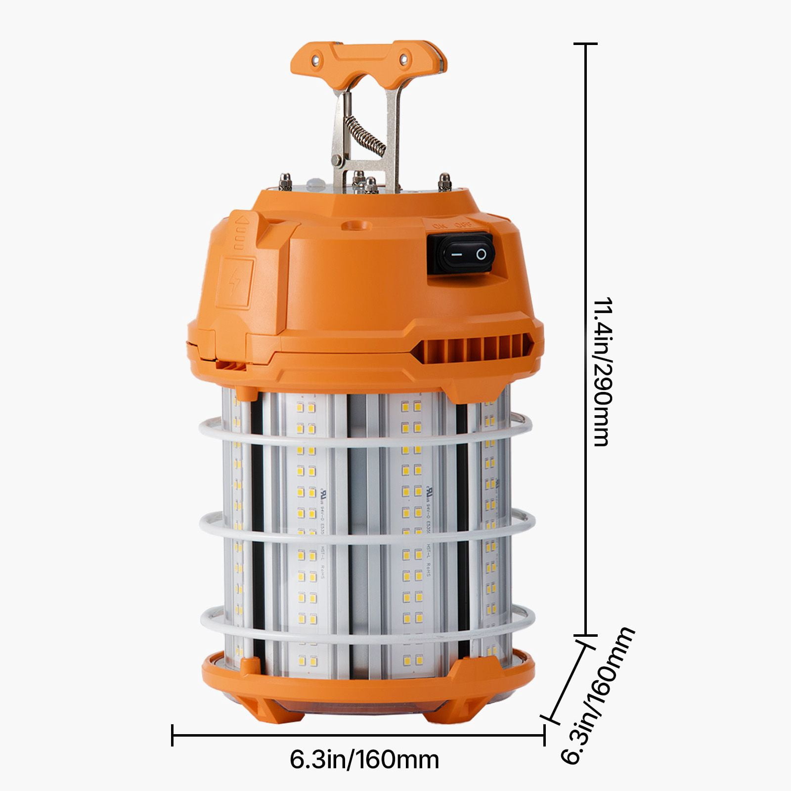 LED Temporary Work Light 100W 14400lm 360° Illumination Linkable with Metal Guard for Construction Site