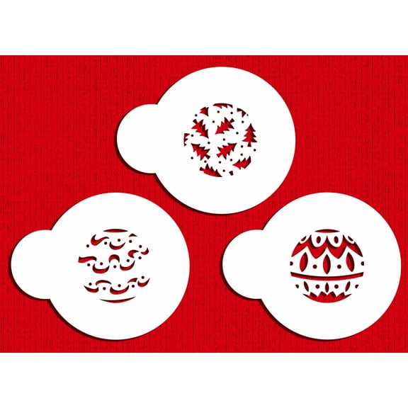 Designer Stencils C244 Mini Christmas Balls Cookie and Cupcake Stencils, Beige/semi-transparent