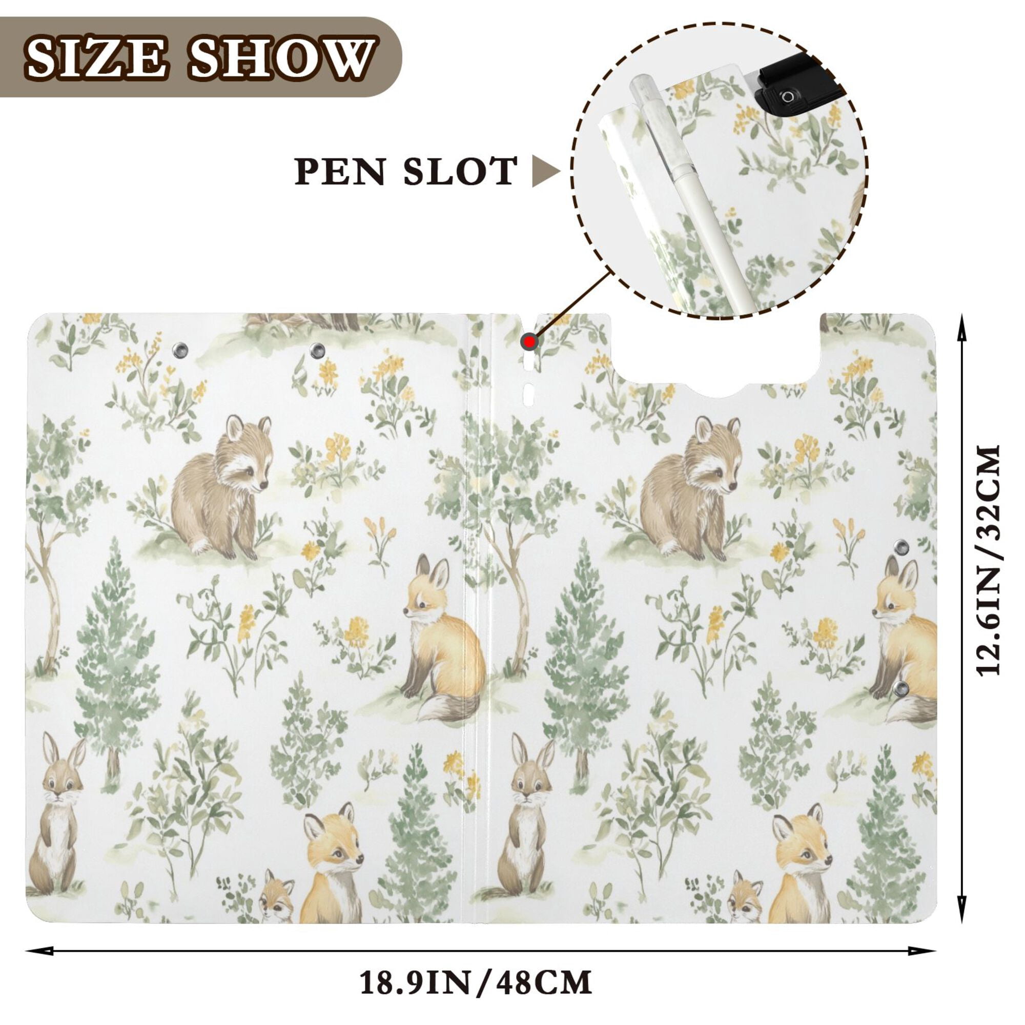 FORMRS A4 Clipboard Folder with Pen Holder Horizontal Foldable School Office Binder, Watercolor Forest Pattern