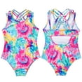 thumbnail image 3 of YONGHS Kids Girls One Piece Printed Gymnastics Leotard Bodysuit Swimsuit Swimwear Bikini Colorful Tie Dye 16, 3 of 6