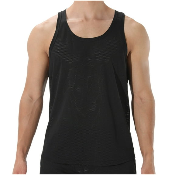 cocolona Mens Summer Sports Mesh Tank Tops Fashion Crew Neck Sleeveless Casual Solid Color Quick Dry Breathable Lightweight Gym Workout T-Shirts
