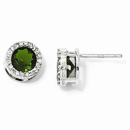 Emerald Cut Peridot Post Earrings - Cheryl M Sterling Silver W/ Rhodium-plated Glass Simulated Emerald & CZ Post Earrings (9MM)