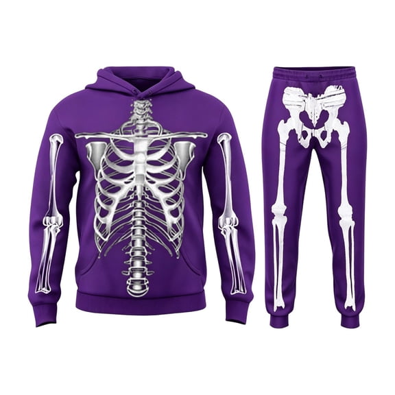 Big Kids Two-Piece Outfit Skeleton Prnit Children's Long Sleeved Hoodie Long Pants Set Big Boy Outfits Kids Clothes Size 9-10T