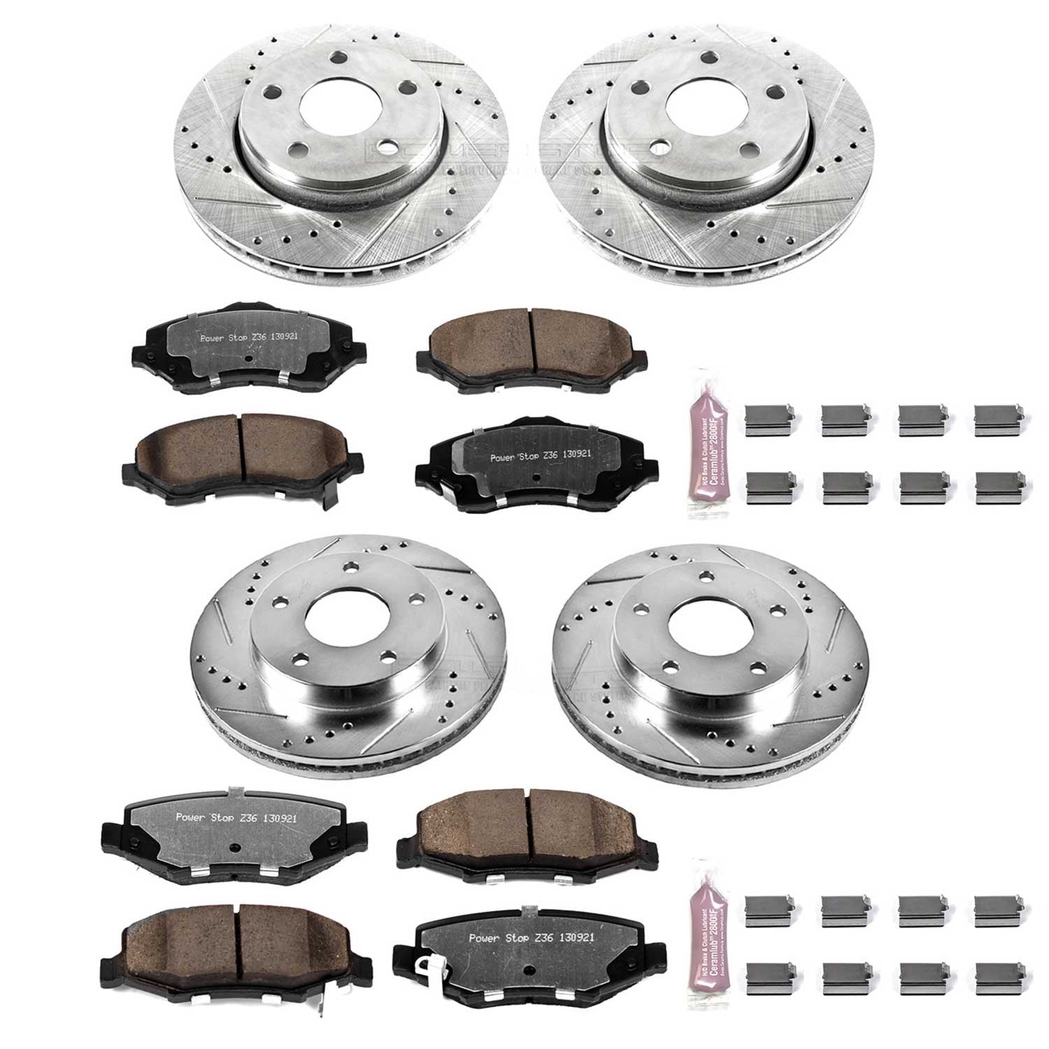 PowerStop Front and Rear Z36 Truck & Tow Carbon-Fiber Ceramic Brake Pad and Drilled and Slotted Rotor Kit Fits: DODGE JEEP Select Models K2832-36