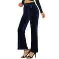 thumbnail image 4 of INSPIRE CHIC Women's Velvet Pants Tie Waist Stretchy Wide Leg Pants with Pockets M Dark Blue, 4 of 6