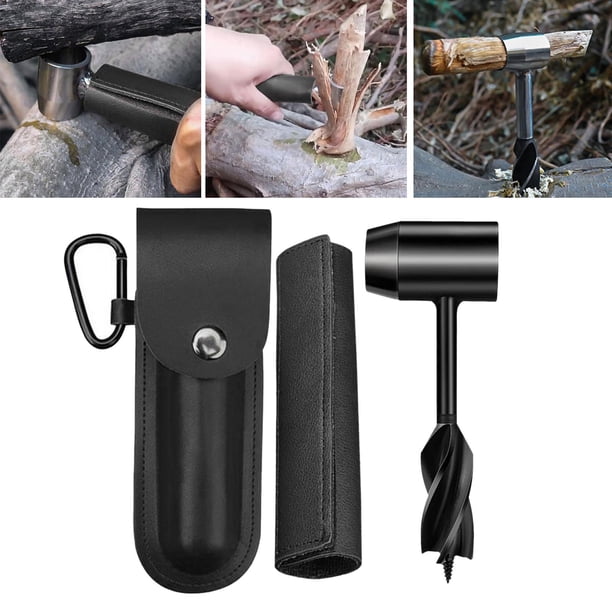 Taladro de madera Llave de broca Herramienta de de supervivencia con bolsa de almacenamiento Herramienta múltiple Punzón manual Clavija de Bolso de cuero PU negro Baoblaze Llave de barrena