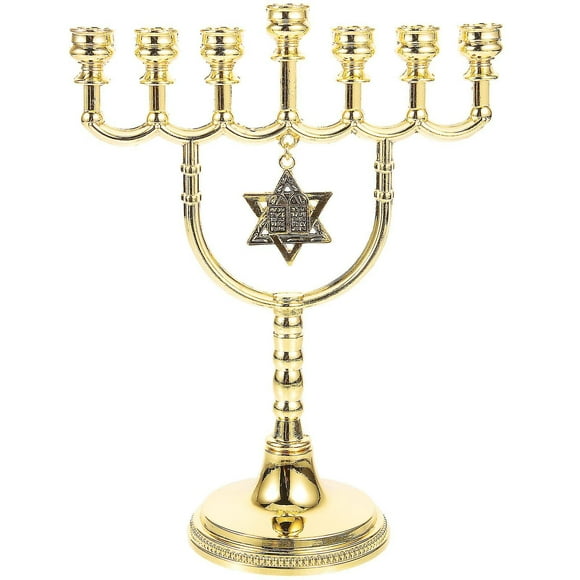 Metal Hanukkah Menorah 7-branches Candle Holder Hanukah Candlestick Holder Desktop Candle Holder