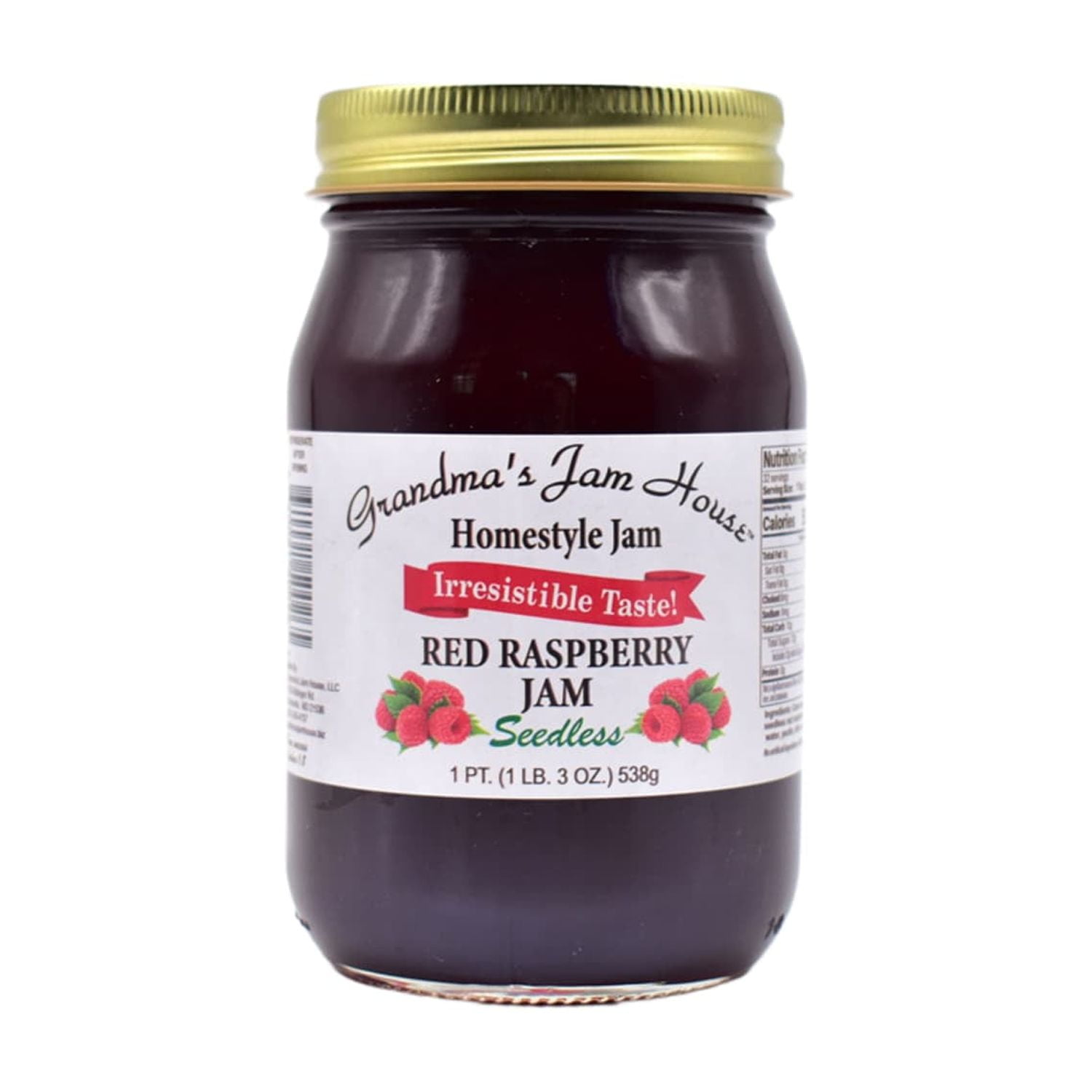 Grandma's Jam House All Natural USA Made Homestyle Seedless Red Raspberry Jam, 19 oz
